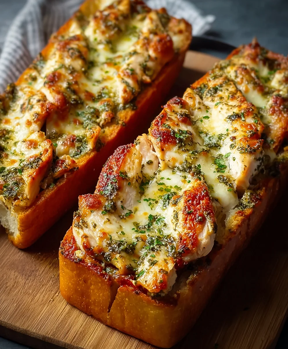 Pesto Chicken Garlic Bread-Easy Flavorful Recipe