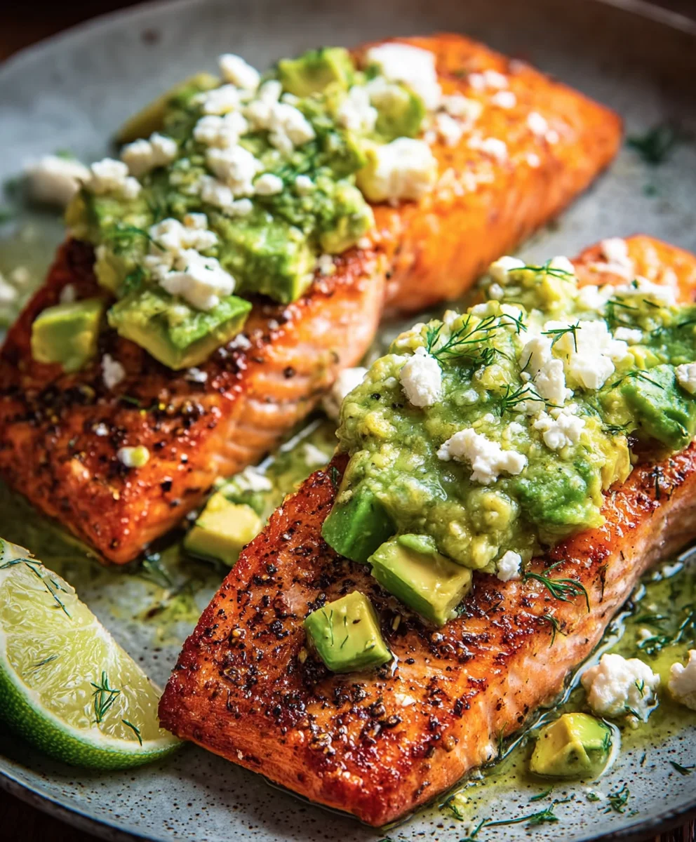 Baked Salmon with Avocado Feta - Easy Dinner