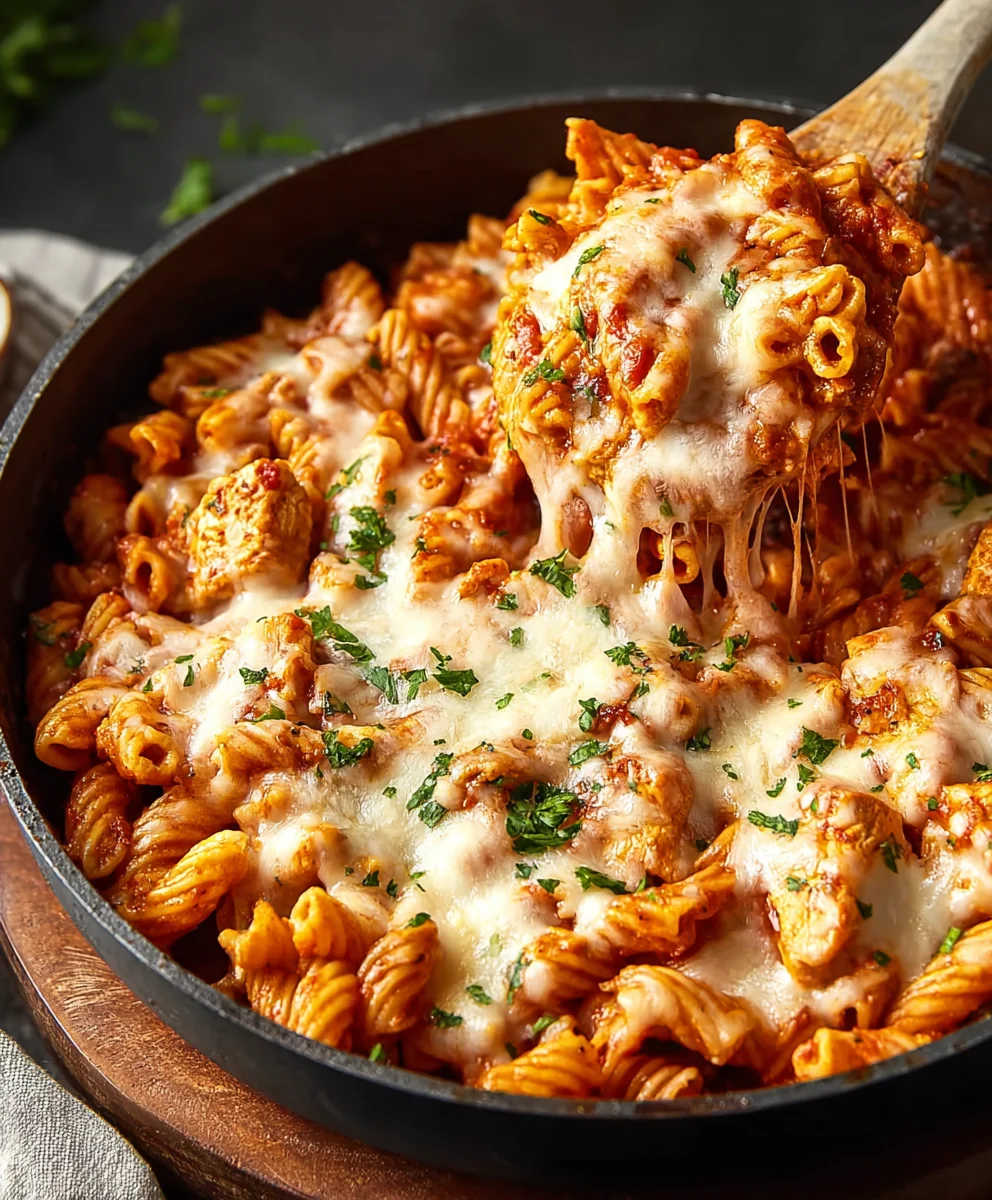 Easy Chicken Parmesan Pasta Skillet Recipe