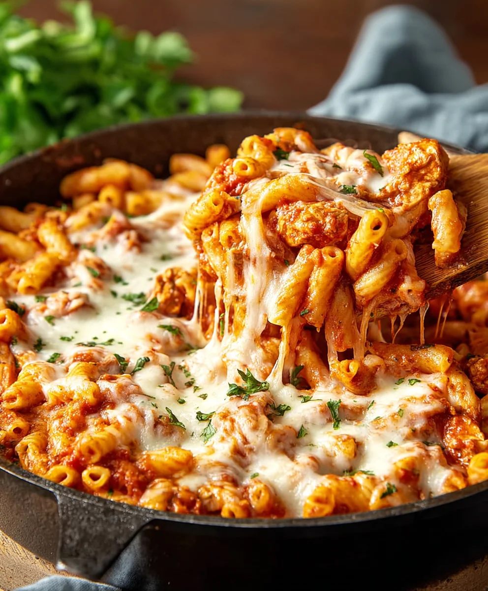 Easy Chicken Parmesan Pasta Skillet Recipe