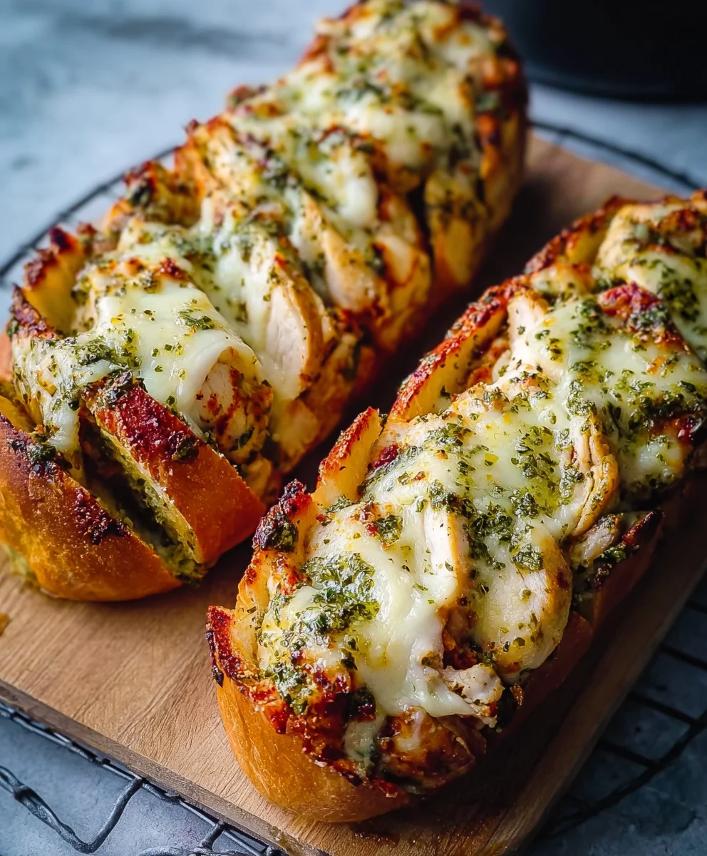 Pesto Chicken Garlic Bread-Easy Flavorful Recipe