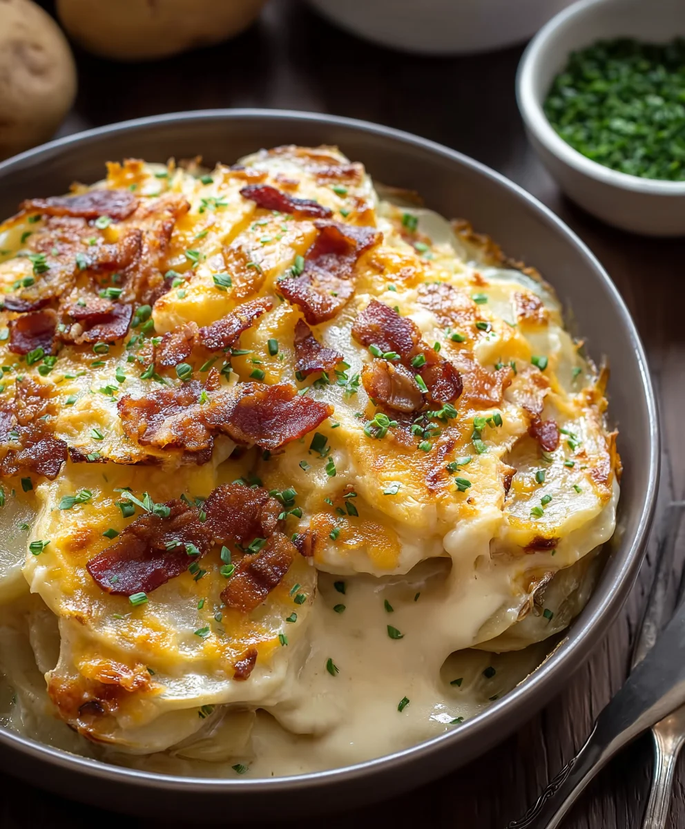 Loaded Scalloped Potatoes-Creamy Beefy Comfort Food