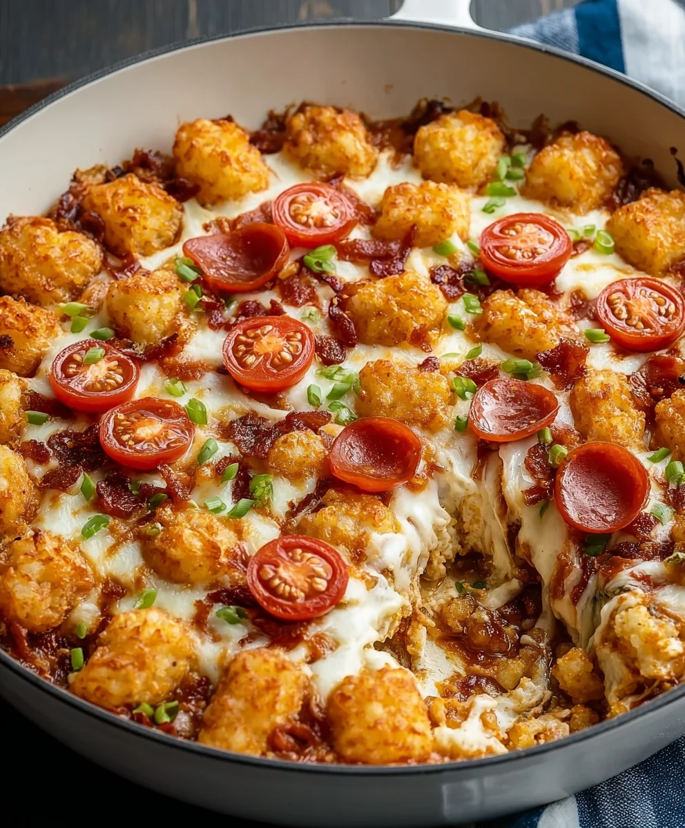 Easy Pizza Casserole with Tater Tots Beef