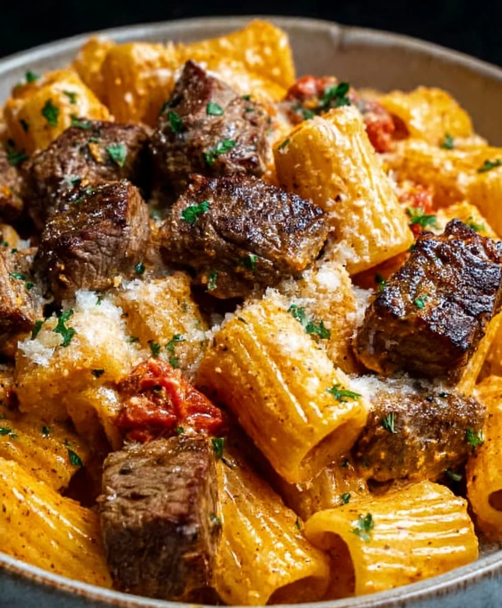 Cajun Steak Tips Cheesy Rigatoni Parmesan Pasta