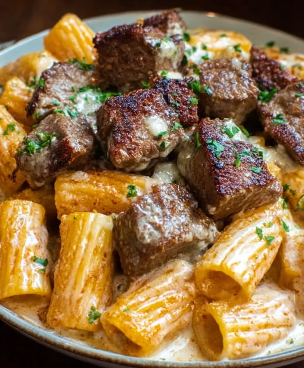 Cajun Steak Tips Cheesy Rigatoni Parmesan Pasta