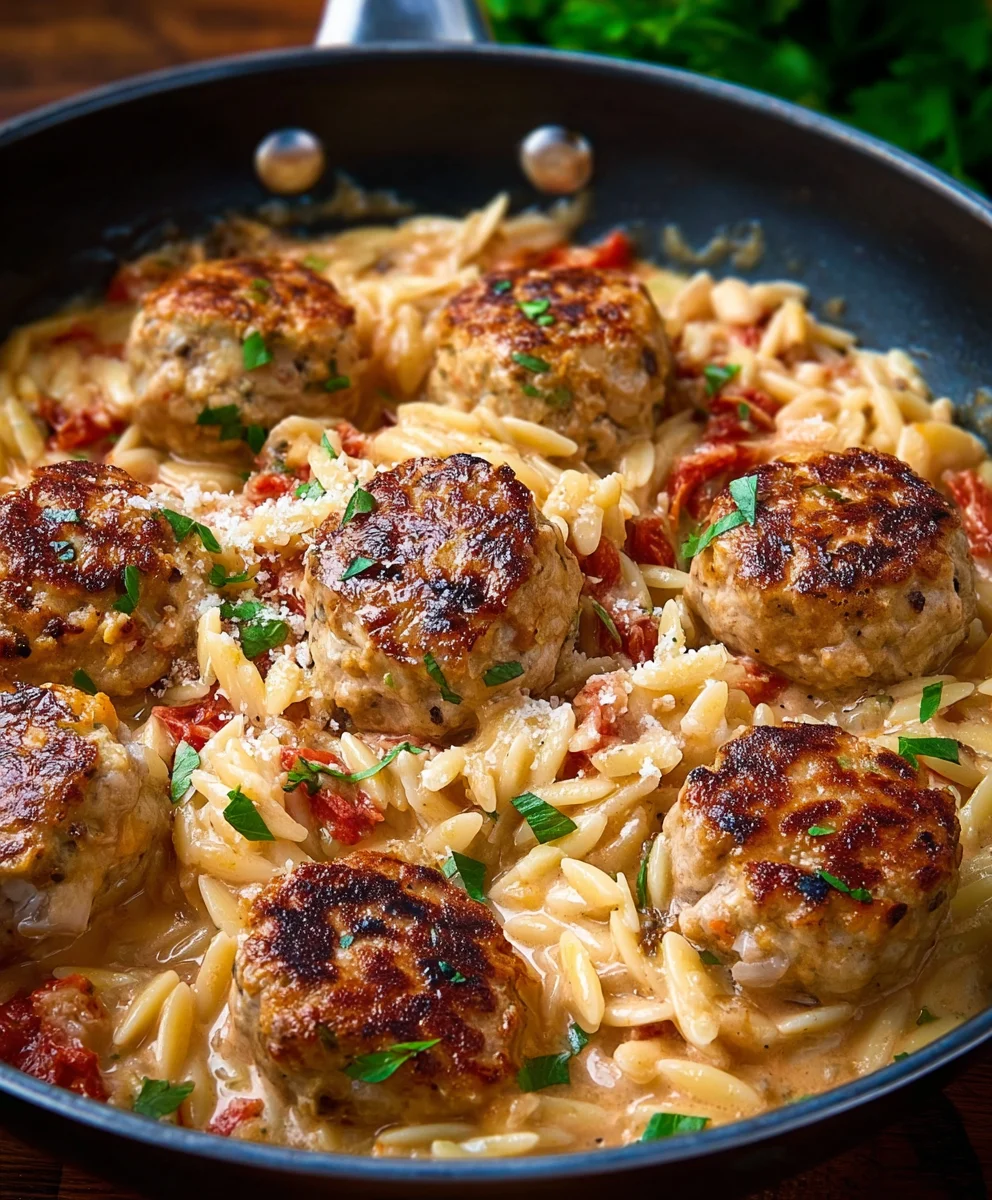 Marry Me Chicken Meatball Orzo-Creamy Comfort Dish