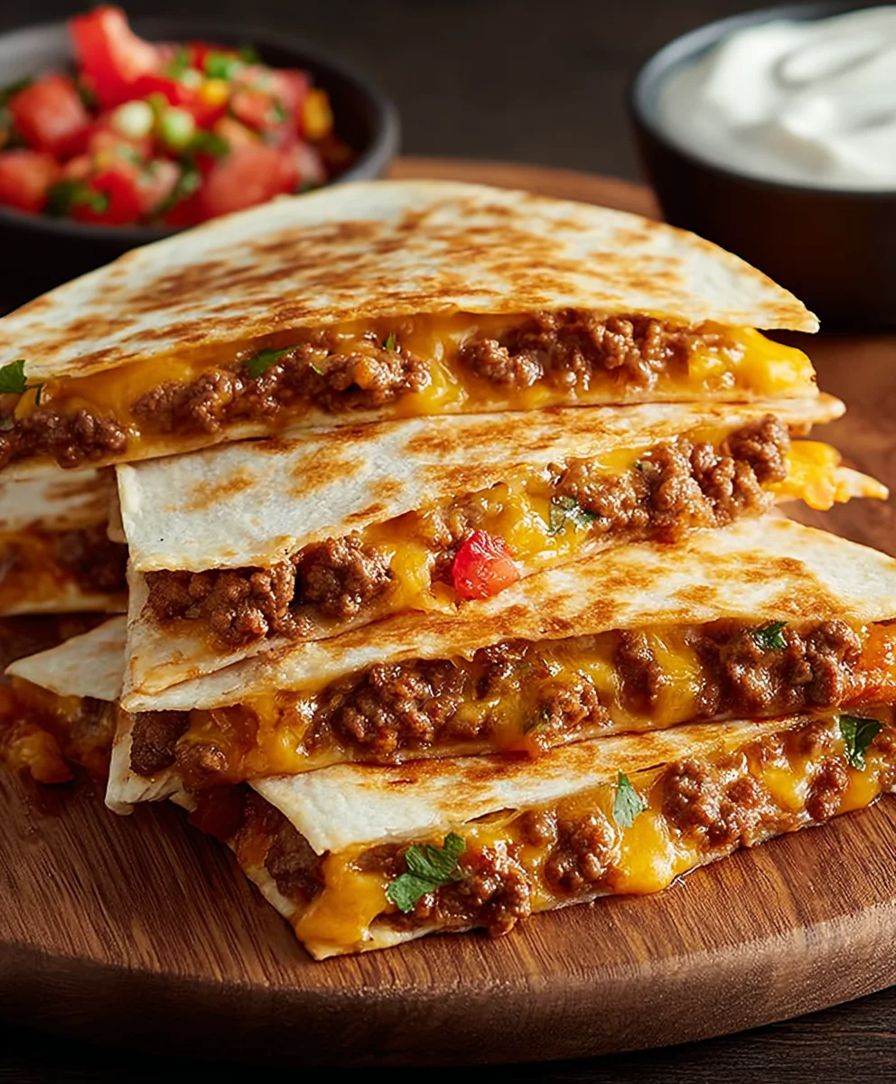 Cheesy Ground Beef Quesadillas - Quick & Easy Recipe