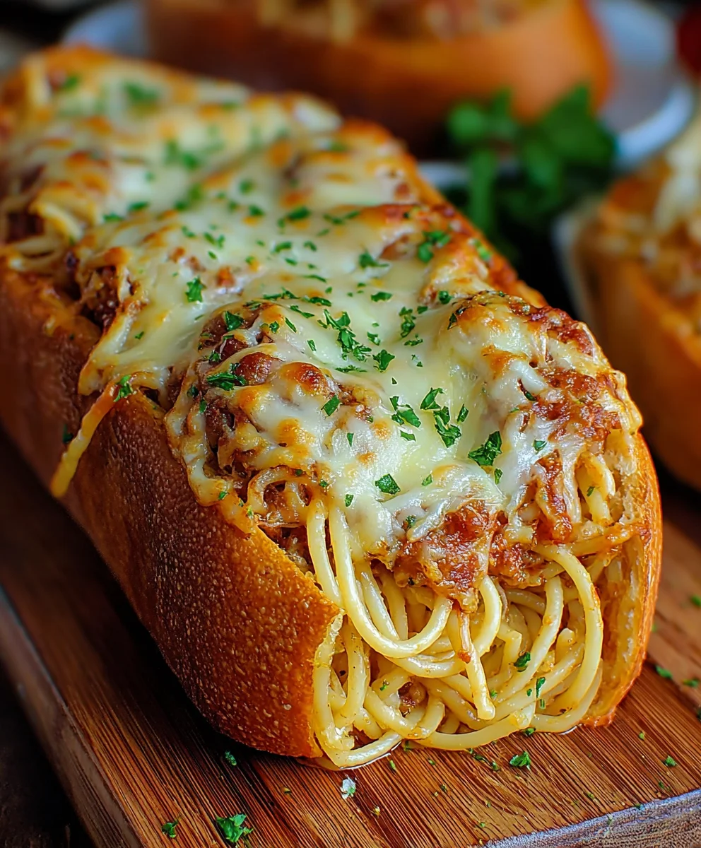 Spaghetti Stuffed Garlic Bread-Ultimate Comfort Food