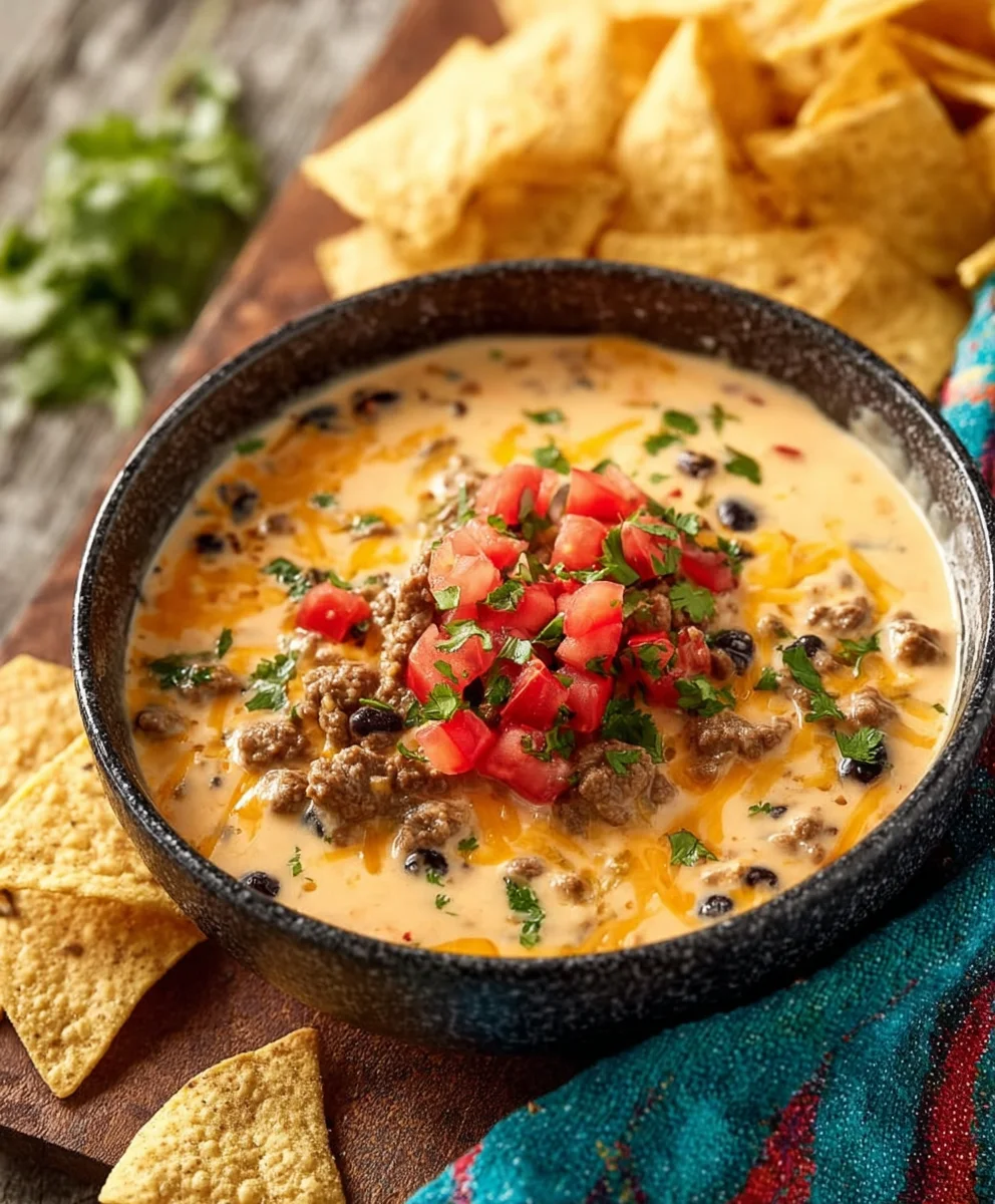 Easy Cowboy Queso Dip Recipe-Spicy Beef Cheese Dip