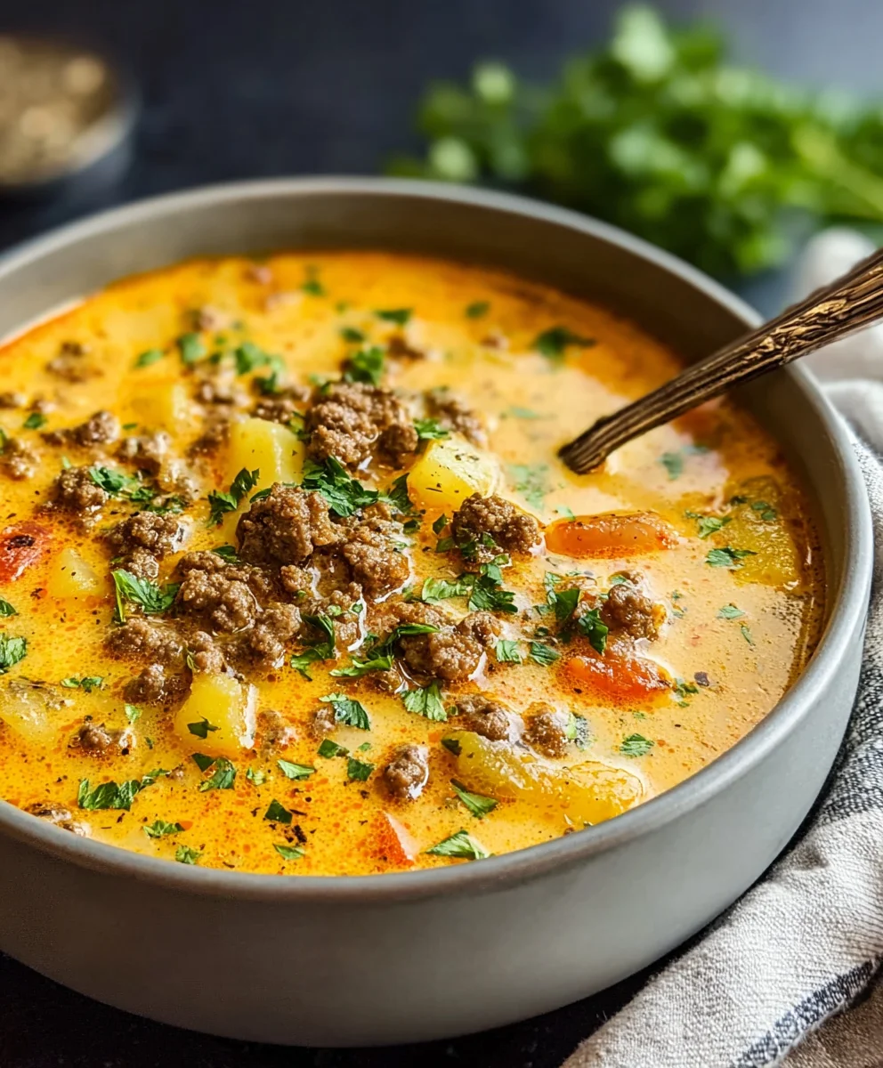 Cheesy Beef Beef Hamburger Potato Soup-Hearty Comfort Food
