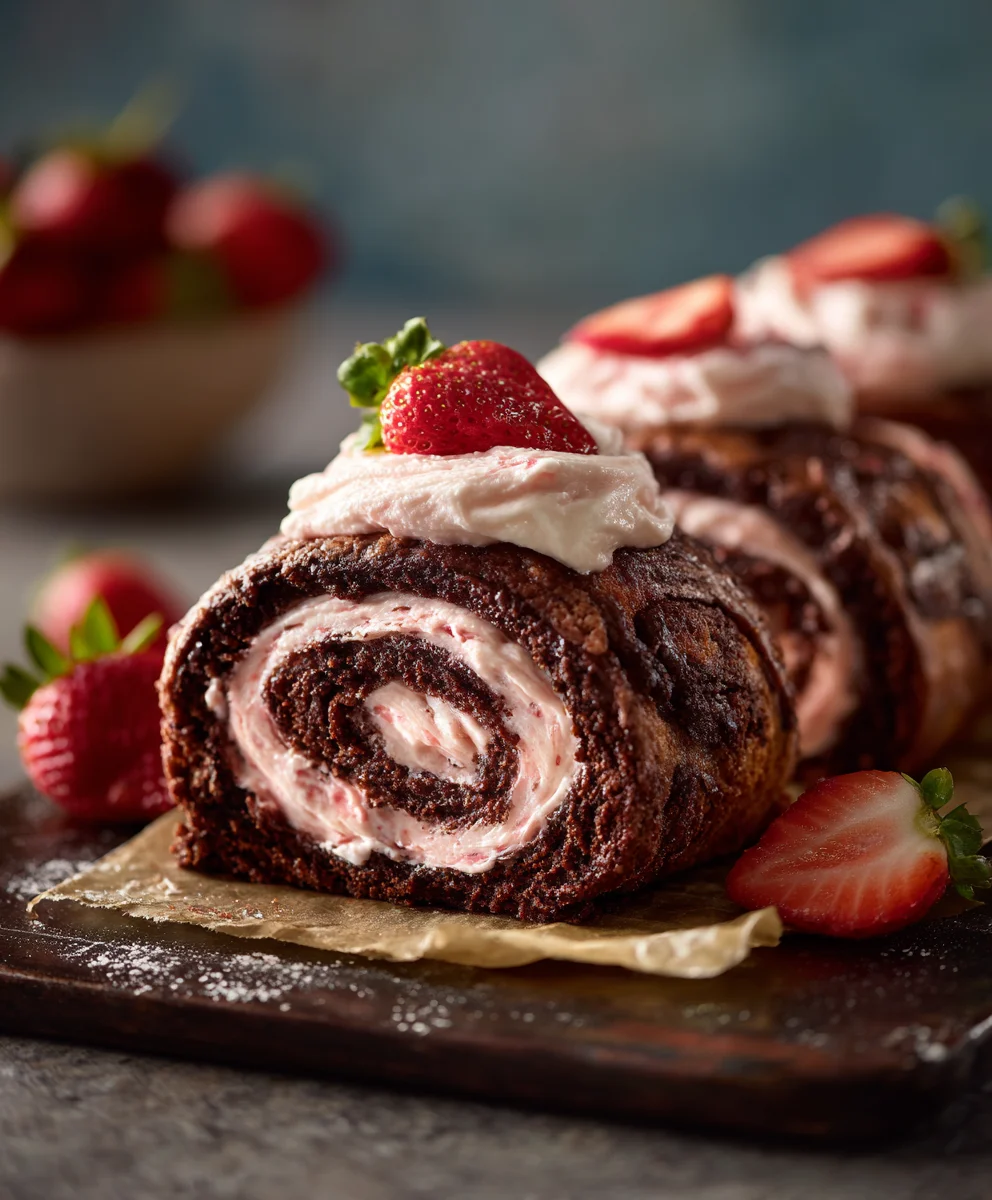 Delicious Chocolate Rolls Strawberry Cream Cheese Frosting