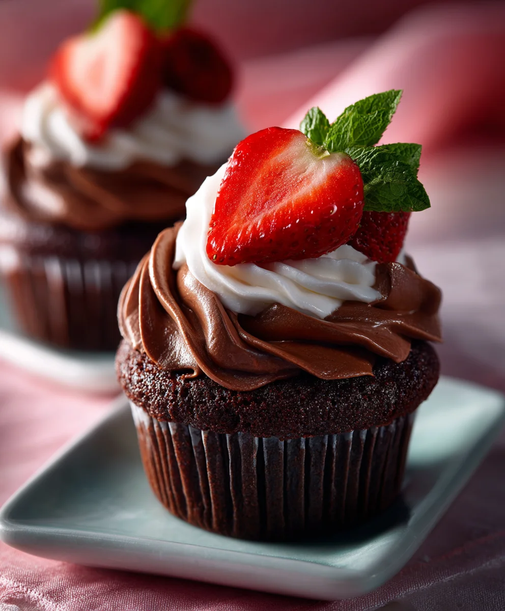 Decadent Chocolate Strawberry Cupcakes-Easy Recipe