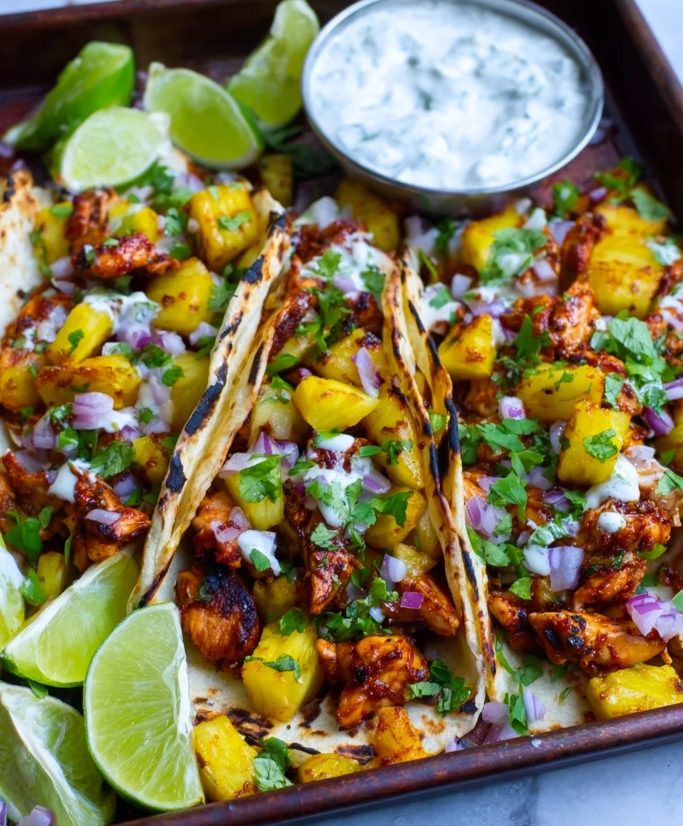 Easy One Pan Chicken Pineapple Tacos
