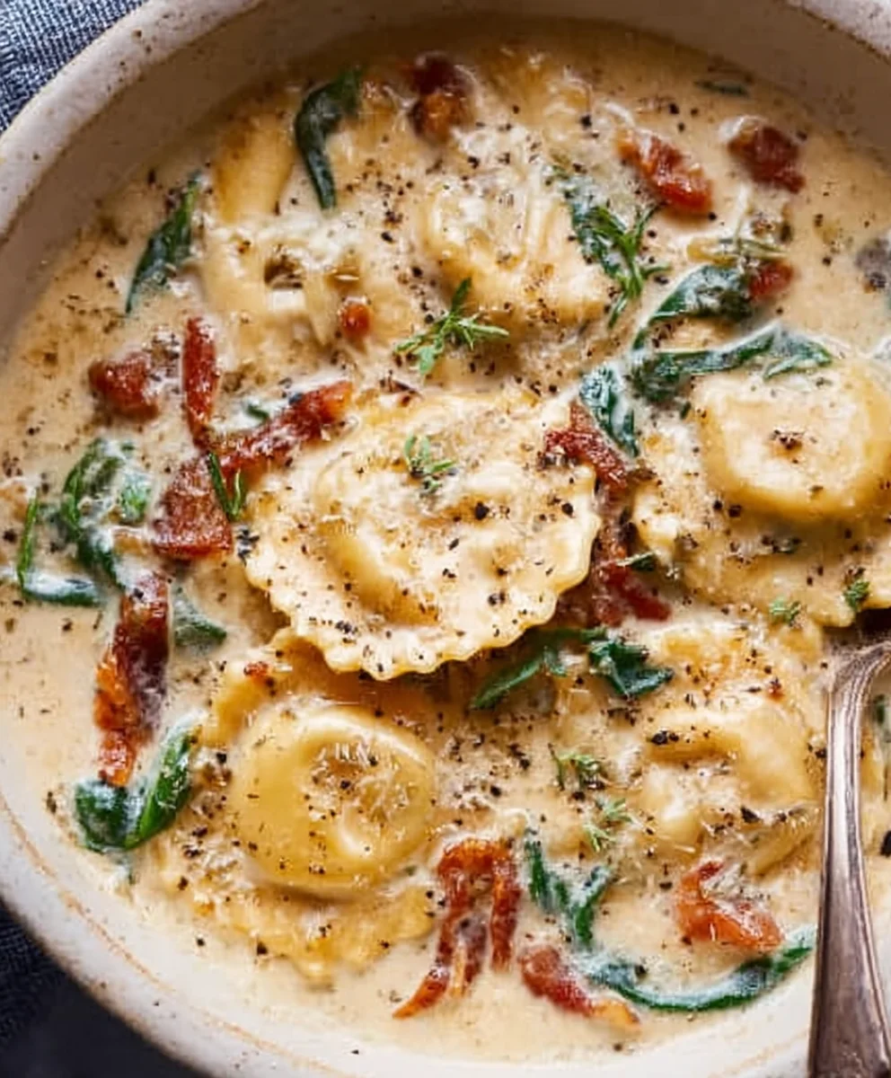 Creamy Tuscan Ravioli Soup Recipe-Comfort Food Favorite
