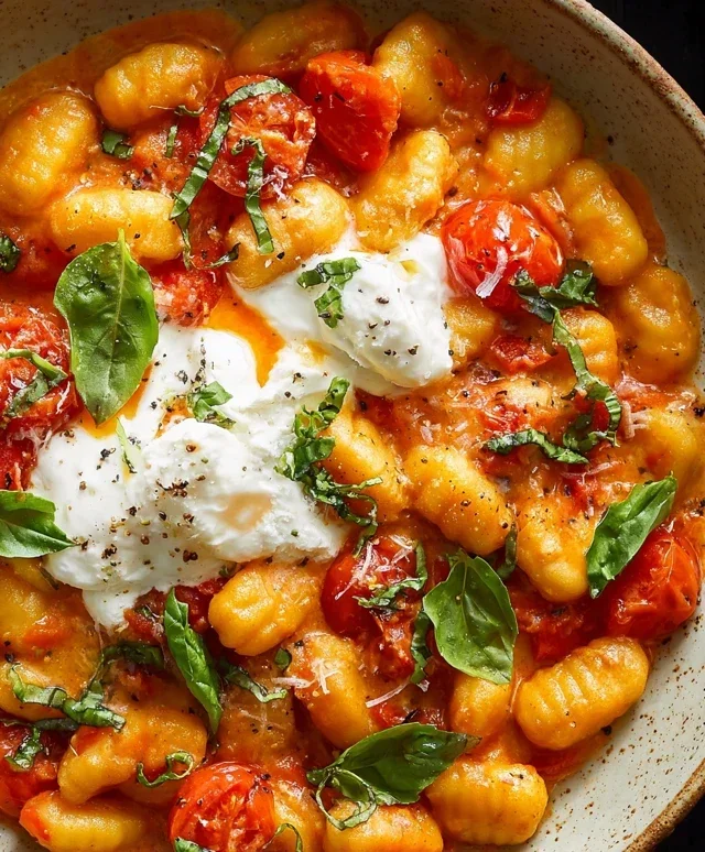 30 Minute Creamy Tomato Gnocchi with Burrata