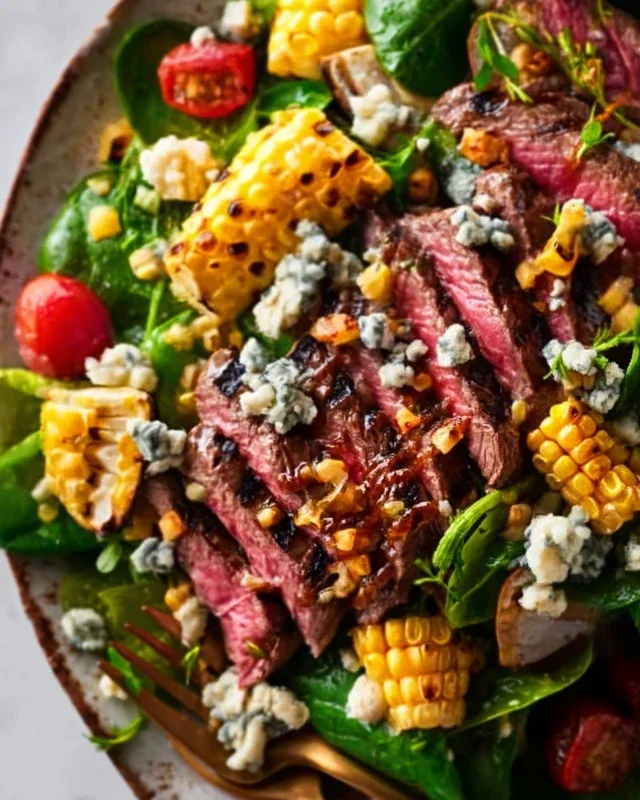 Balsamic Steak Gorgonzola Salad with Grilled Corn
