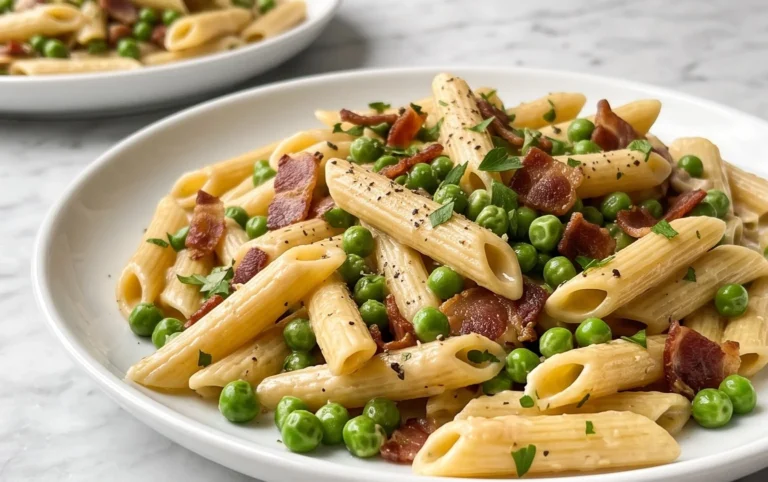 Penne Pasta, Peas and Beef Bacon