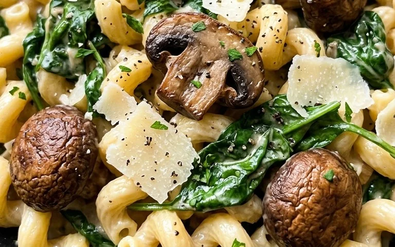 Parmesan Spinach Mushroom Pasta Skillet