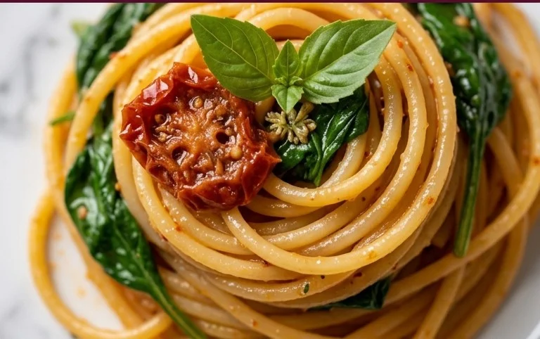 Spaghetti & Spinach with Sun-Dried Tomato Cream Sauce
