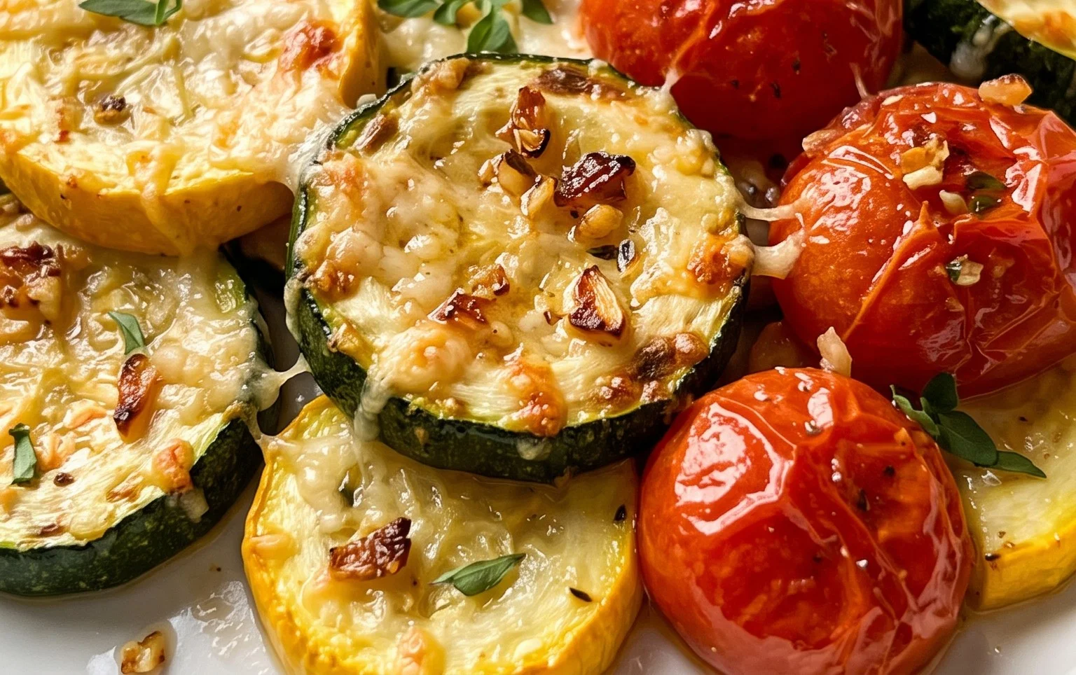 Roasted Garlic-Parmesan Zucchini, Squash and Tomatoes