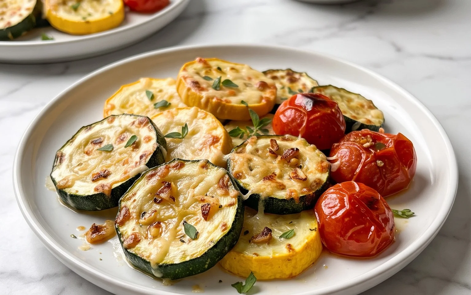 Roasted Garlic-Parmesan Zucchini, Squash and Tomatoes